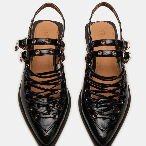 NEW STEVE MADDEN Galanto Lace Up Slingback Flats in black for women 725 3j7 - Picture 5 of 11